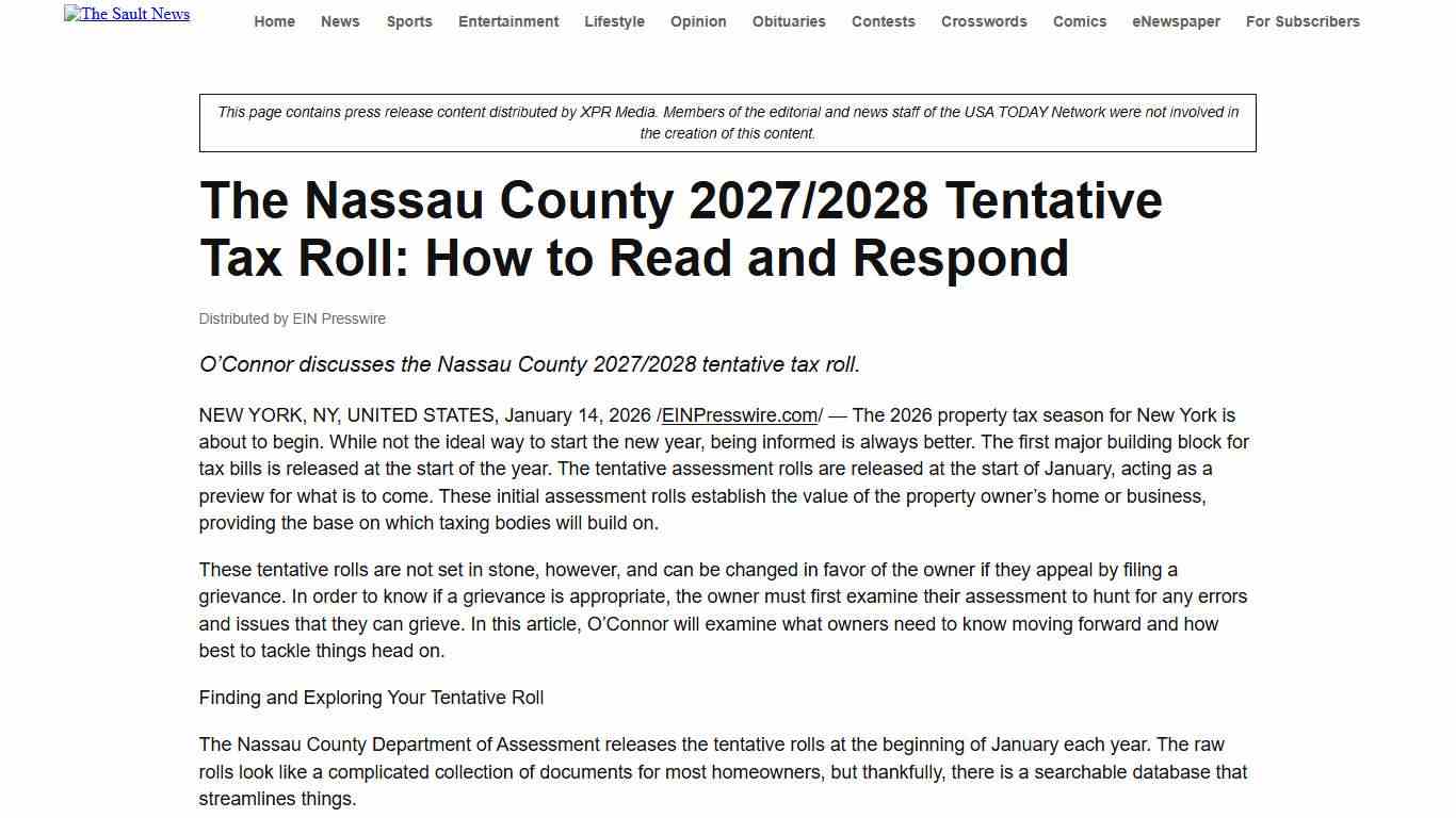 The Nassau County 2027/2028 Tentative Tax Roll: How to Read and Respond - The Sault News